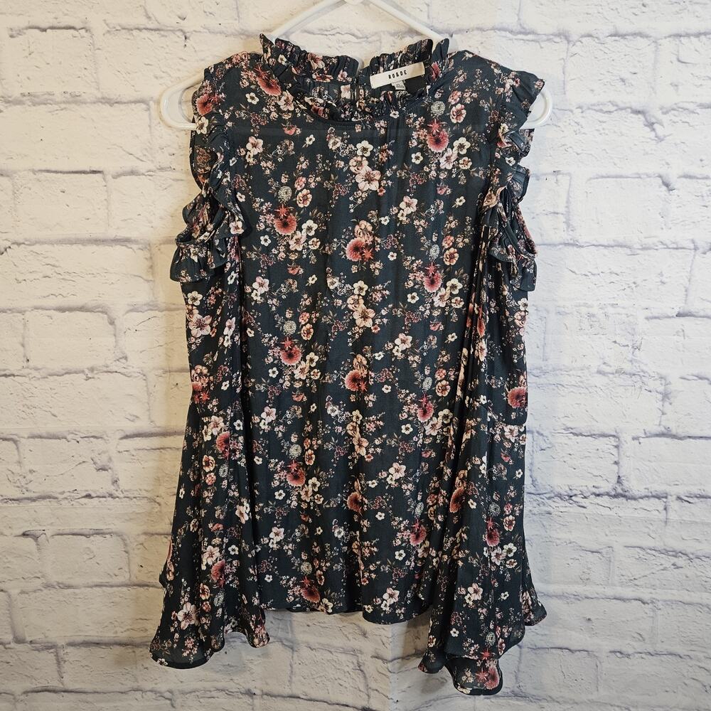RO & DE Cold Shoulder Floral Print Blouse Size XS Bell Sleeves